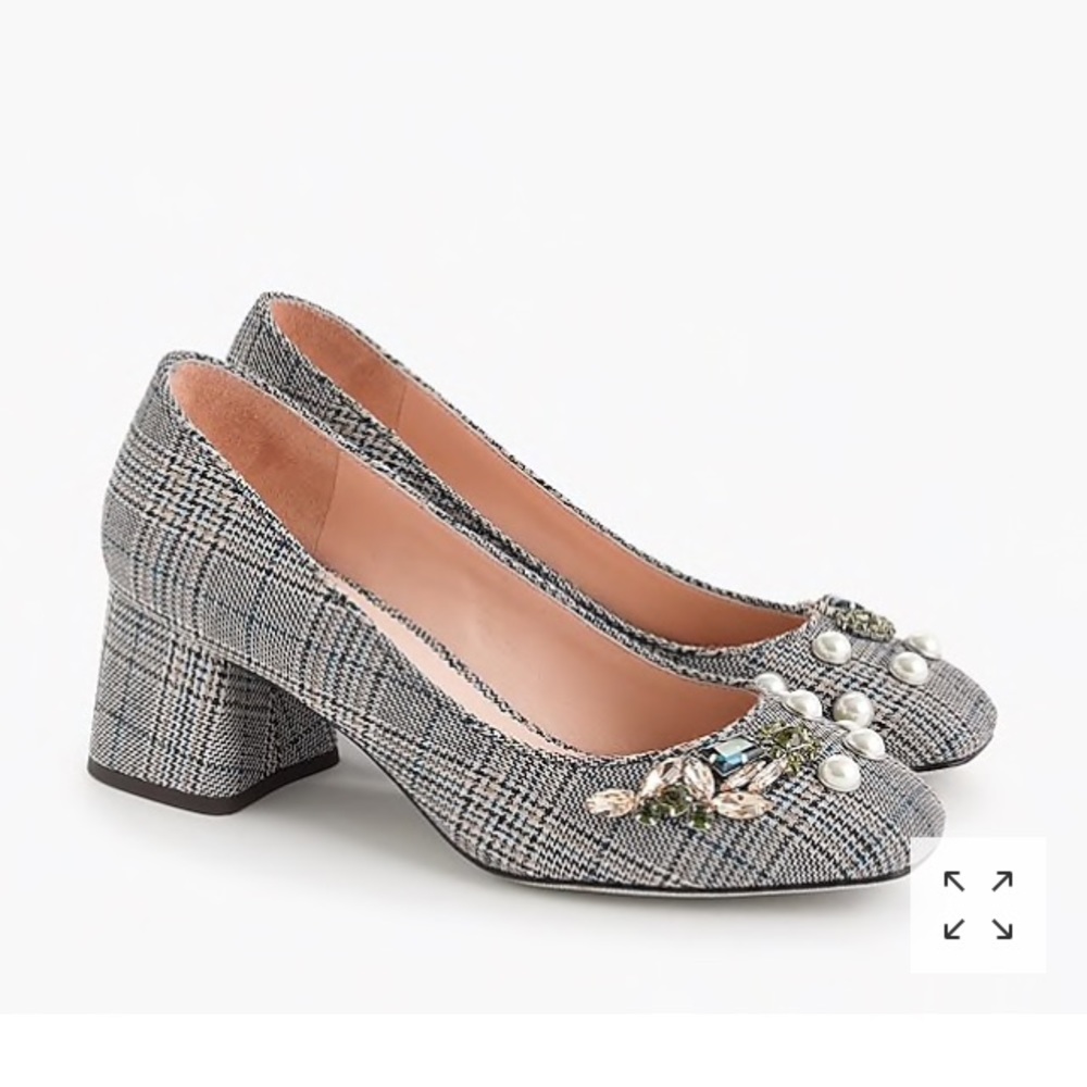 NWOT JCREW Block-Heel pumps in Embellished Plaid